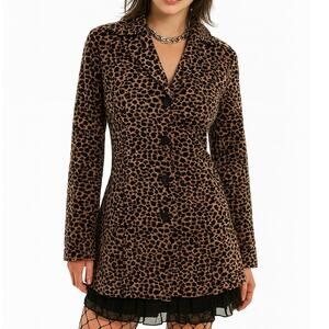 Vintage 90's Y2K Leopard‎ Print Fuzzy Velvet Jacket Forever 21 Punk Alt Girl S